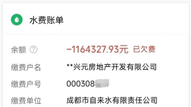 成都小区拖欠上百万水费难缴清：物业无奈称部分业主拒缴