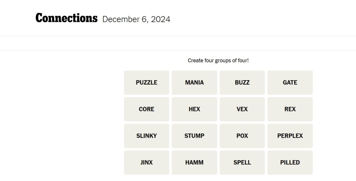 《纽约时报》拼图游戏“Connections”12月6日答案揭晓