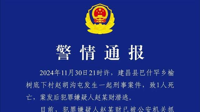 辽宁一刑案致一死，嫌疑人已被警方抓获